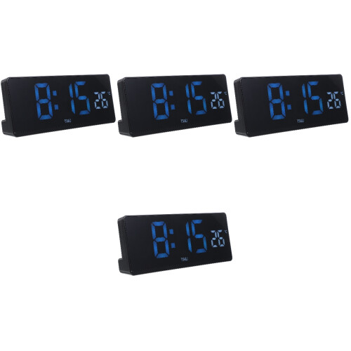 4Pcs Electronic Thermometer Hygrometer LED Alarm Clock Black Plastic 1