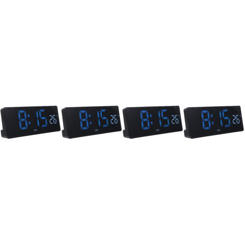 4Pcs Electronic Thermometer Hygrometer LED Alarm Clock Black Plastic 2