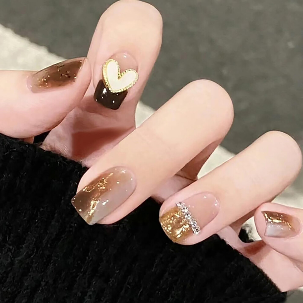 24 Pcs Gradient Press on Nails Glitter Acrylic Fake Nails Reusable Glue on Nails for Women Girls