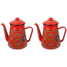 2Pcs Red Vintage Enamel Stovetop Kettle Coffee Pot for Home Kitchen