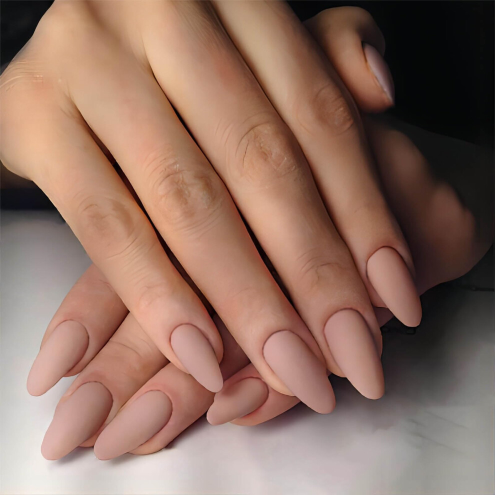 Pink Press On Nails Matte Breath Almond Shape Acrylic False Nails 24Pcs Instant Salon Manicure