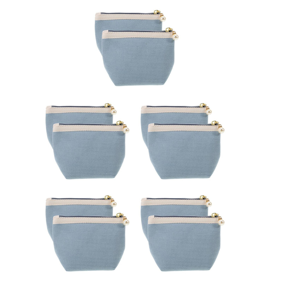 Ohphcall Blue 10Pcs Sky- Compact Cosmetic Bags Corduroy Small Makeup Purses
