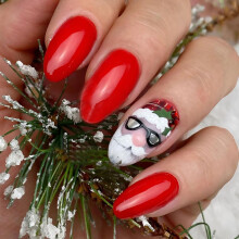 Short Red Almond Christmas Press On Nails Set for Women, Festive Holiday Design, Easy Home Use