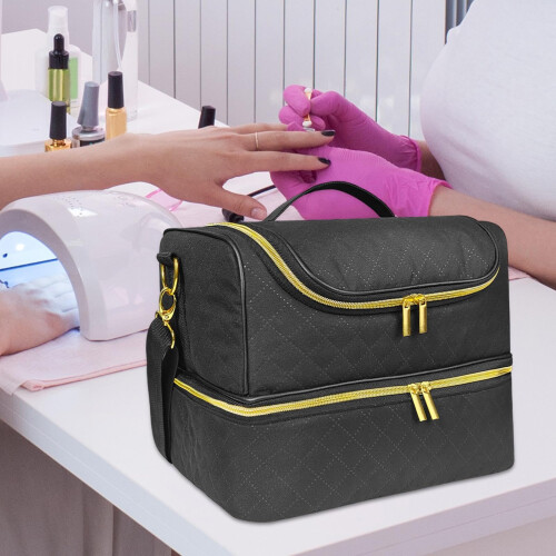 Nail Polish Organizer Bag Double Layer Hard Shell Storage Case for 60 Bottles with Carry Handle 1