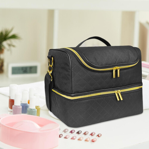 Nail Polish Organizer Bag Double Layer Hard Shell Storage Case for 60 Bottles with Carry Handle 2