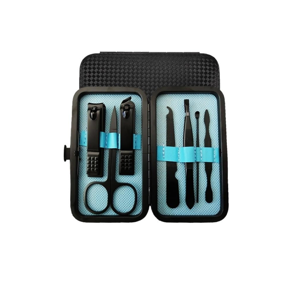Blue Nail Clipper Set 7Pcs Stainless Steel Manicure Kit With Ergonomic Grip For Travel Grooming