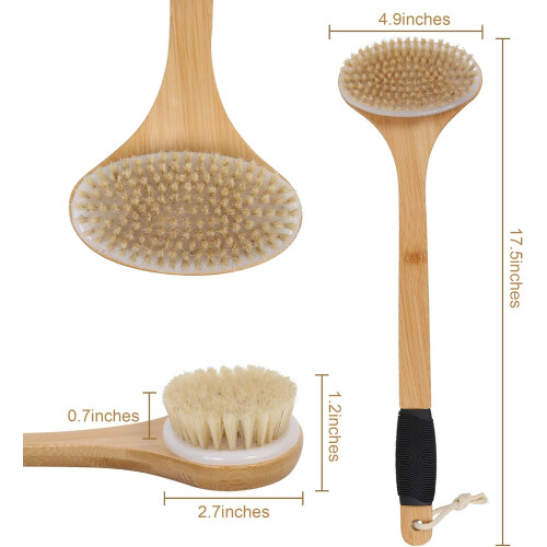 Back Scrub Brush, Stiff Boar Bristles Bamboo Long Handle Body Bath Brush 1