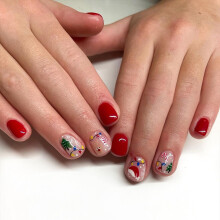 Christmas Press On Nails Set 24pcs Red Glossy Square Reusable Acrylic Fake Nails for Holiday