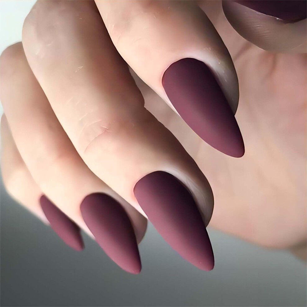 Red Matte Almond Press On Nails Set With Glue, Reusable Acrylic False Nails For Women 24Pcs