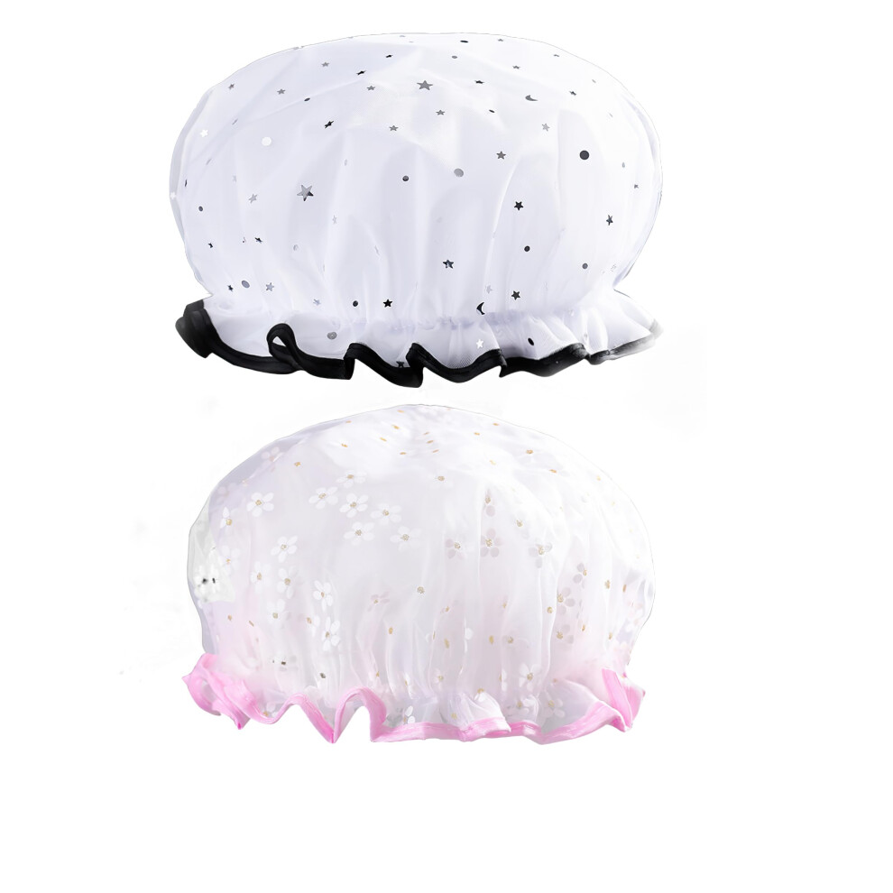 Waterproof Lace Shower Cap for Women, Elegant Reusable DoubleLayer with Adjustable Fit