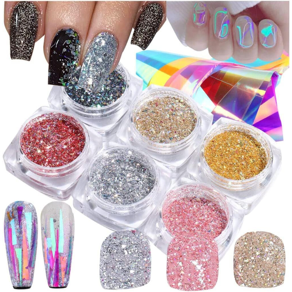 Nail Glitter Set with Intense Sparkle Finish, Fine Iridescent Powder for Gel and Acrylic Nail Art