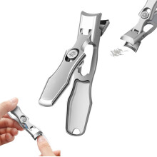 Nail Clippers for Thick Nails with Catcher, Wide Jaw Stainless Steel Cutter with Safety Lock Silver