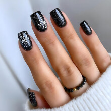 Christmas Press on Nails Set with Snowflake Glitter Design, Reusable Acrylic False Nails for Women, 24Pcs