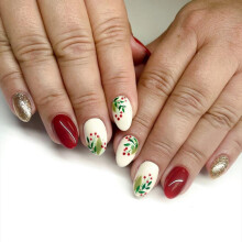Christmas Press On Nails 24Pcs Almond Shape Red and Gold Acrylic False Nails Long Lasting Salon Look