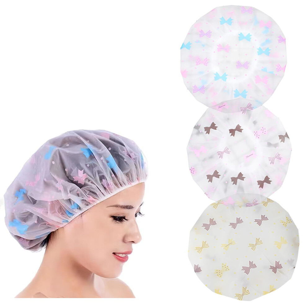 3 Pieces Waterproof Shower Cap for Women, Reusable Elastic Bath Hair Protection Hat for Salon and Spa