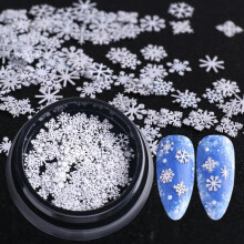 Snowflake Nail Art Glitter Flakes 100PCS White Christmas Nail Decorations Winter 3D Nail Sequins