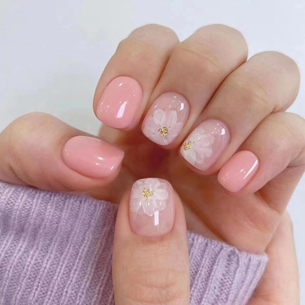 Pink Short Light Press On Nails Glossy Square Acrylic False Nails Set Reusable Salon Manicure Tips For Women