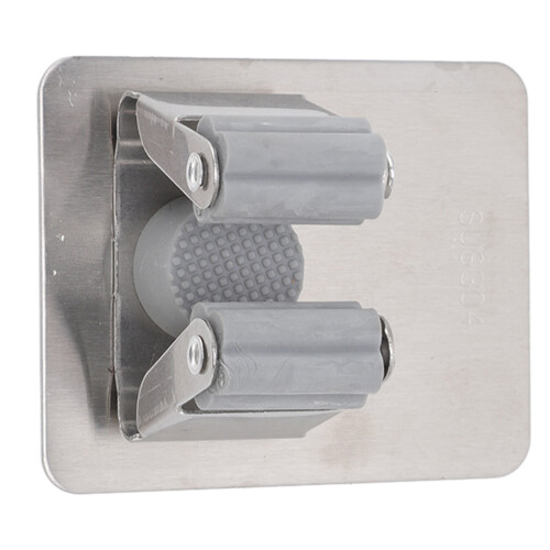 Stainless Steel Wall Mount Mop Holder - Silver, Hookless, Compact 2