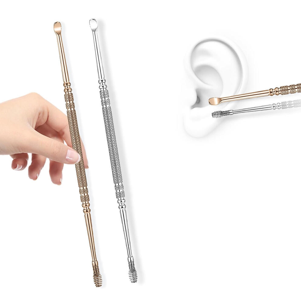 Ear Wax Removal Tool Set Stainless Steel Ear Pick with Precise Spiral Scoop DoubleEnded Design (2PCS)