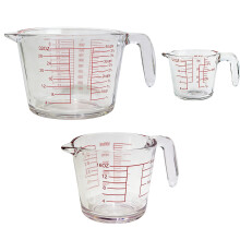 Set van 3 verschillende maten keukenmaatbekers van gehard glas