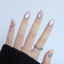 Colorful Medium Square Press On Nails with Gradient Glitter Acrylic Design, Reusable Jelly Kit for Women