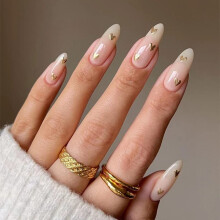 Almond French Press On Nails with Cute Heart Design, Medium Length Fake Nails for Valentine's Day