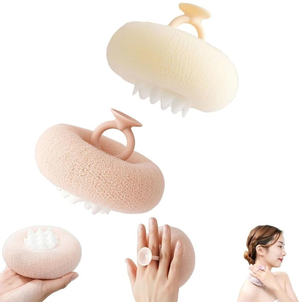 2 Pack Sunflower Bath Sponge and Shower Loofah Set, 2 in 1 Exfoliating Ball with Suction Cup