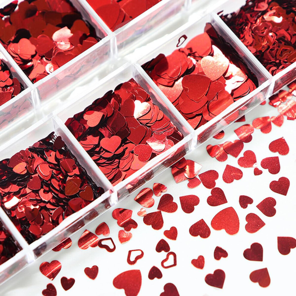 Red Holographic Heart Nail Art Glitter Sequins For Valentine's Day Acrylic Nails Decorations