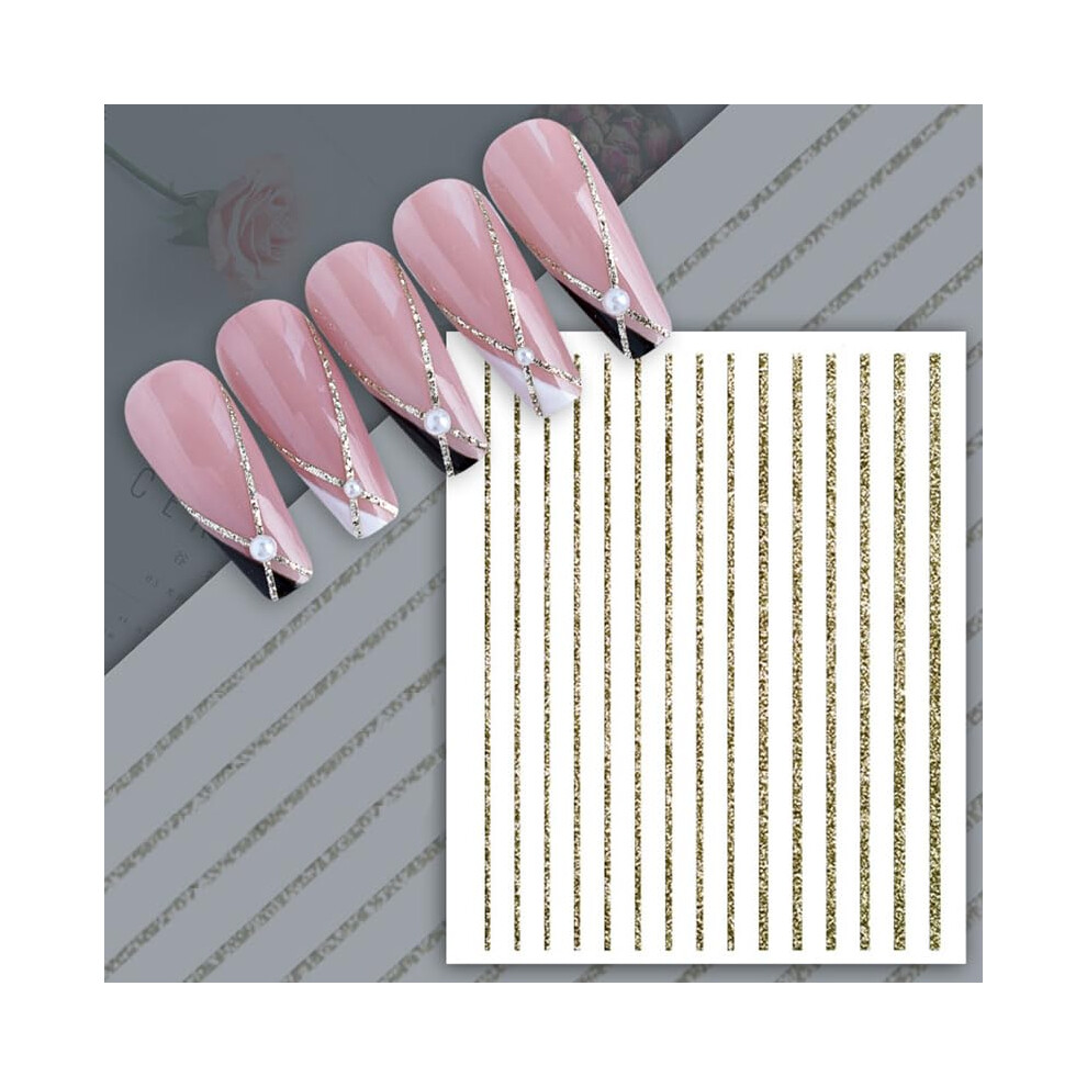 Gold 2 Sheets Nail Art Stickers For Women, Selfadhesive Metallic Nail Decals, Diy Luxury Salon Finish