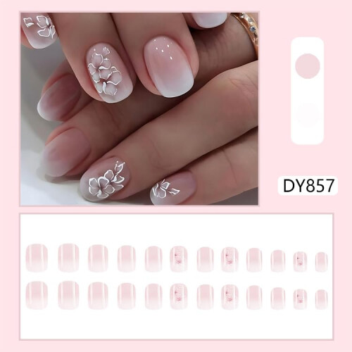 Pink and White Gradient Press on Nails Square Acrylic Full Cover Medium Length Reusable False Nails 24Pcs 1