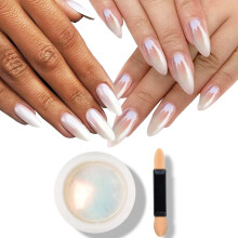 Chrome Nail Powder Pearl White Pigment Mirror Gloss Aurora Rainbow Effect for Nail Art Gel Polish
