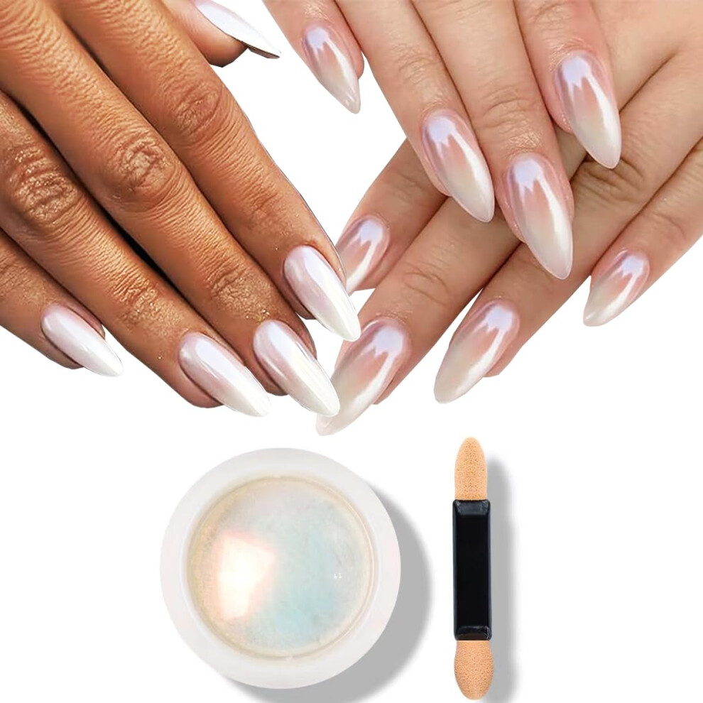 Chrome Nail Powder Pearl White Pigment Mirror Gloss Aurora Rainbow Effect for Nail Art Gel Polish