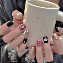 Short Square Semi Transparent Press On Nails with Luxury Crystal Design, Reusable Gel Nail Set