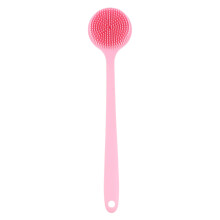 Silicone Back Scrubber with Long Handle for Shower, Exfoliating Bath Body Brush with Massage Dots, Pink