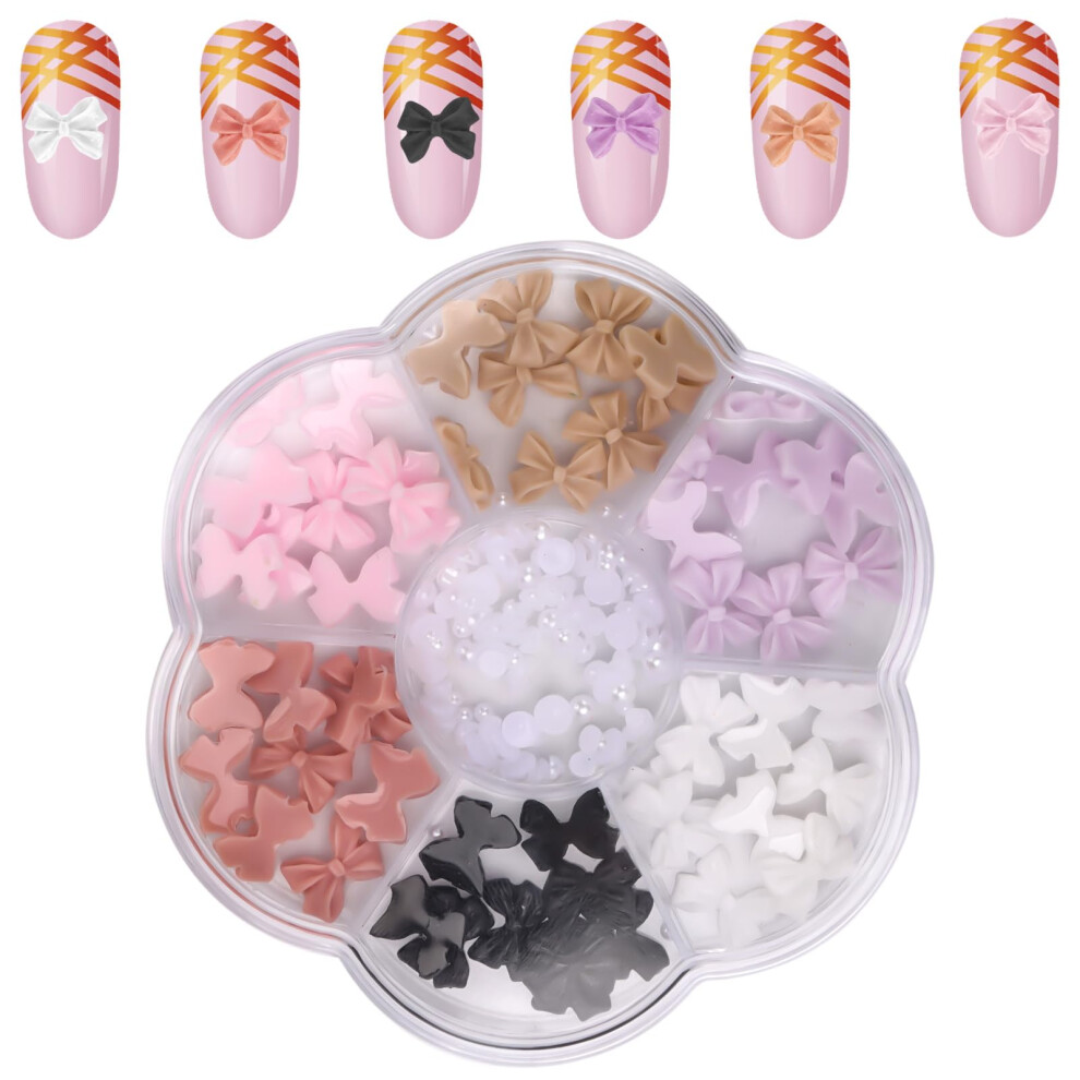 140pcs 3D Pearl Bow Nail Charms Colorful Resin Bowknot Decorations for Acrylic Nails