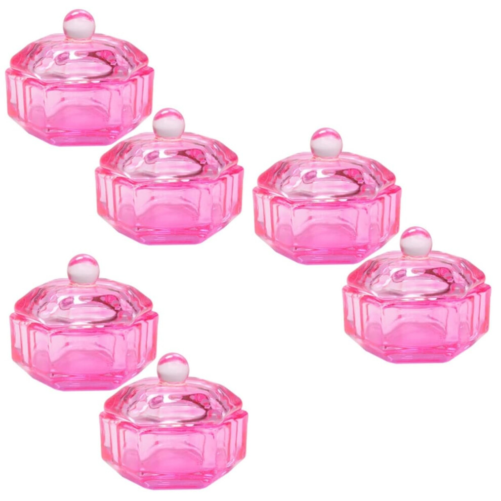 6pcs Acrylic Nail Dappen Dish with Secure Lid Clear Glass Monomer Bowl for Nail Art