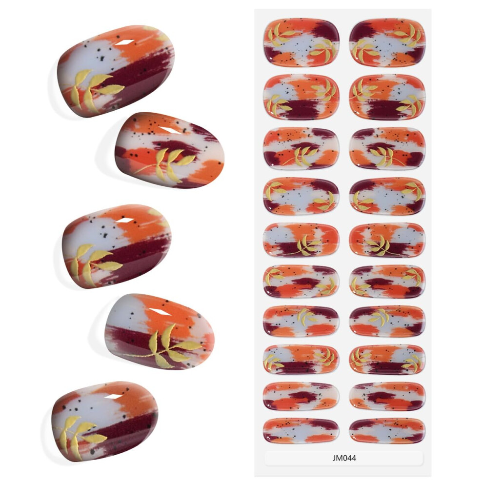 Semi Cured Gel Nail Strips 20pcs for Women, Long Lasting Salon Quality Gel Nail Wraps Fall M044