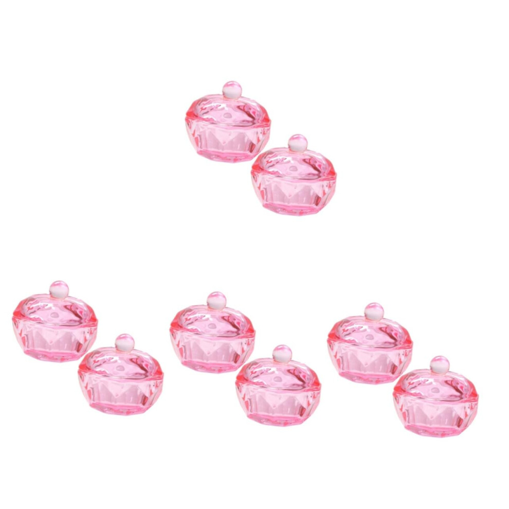 8pcs Pink Crystal Glass Nail Art Dappen Dish Set with AntiâEvaporation Lid Acrylic Powder Holder