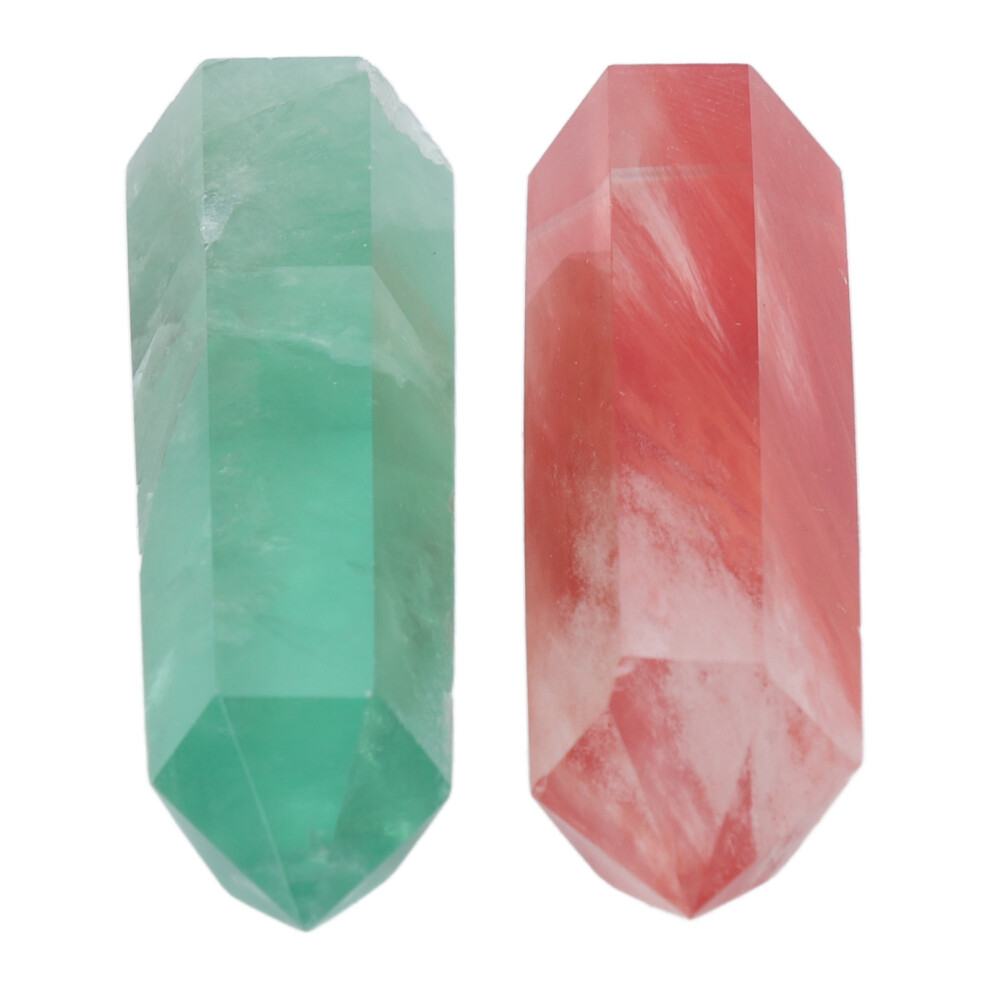 Green Fluorite & Red Smelting Crystal Tower Set 6 Faceted Prisms for Meditation