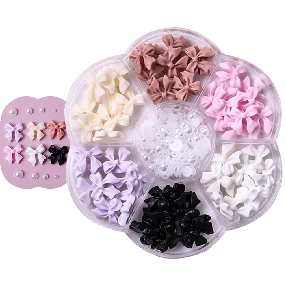 3D Colorful Bow Nail Charms with Half Pearl Bowknot Design for Acrylic Nails and DIY Crafts