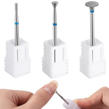 3PCS Diamond Nail Drill Bits for Acrylic Nails, Fast Polish Removal and Cuticle Shaping