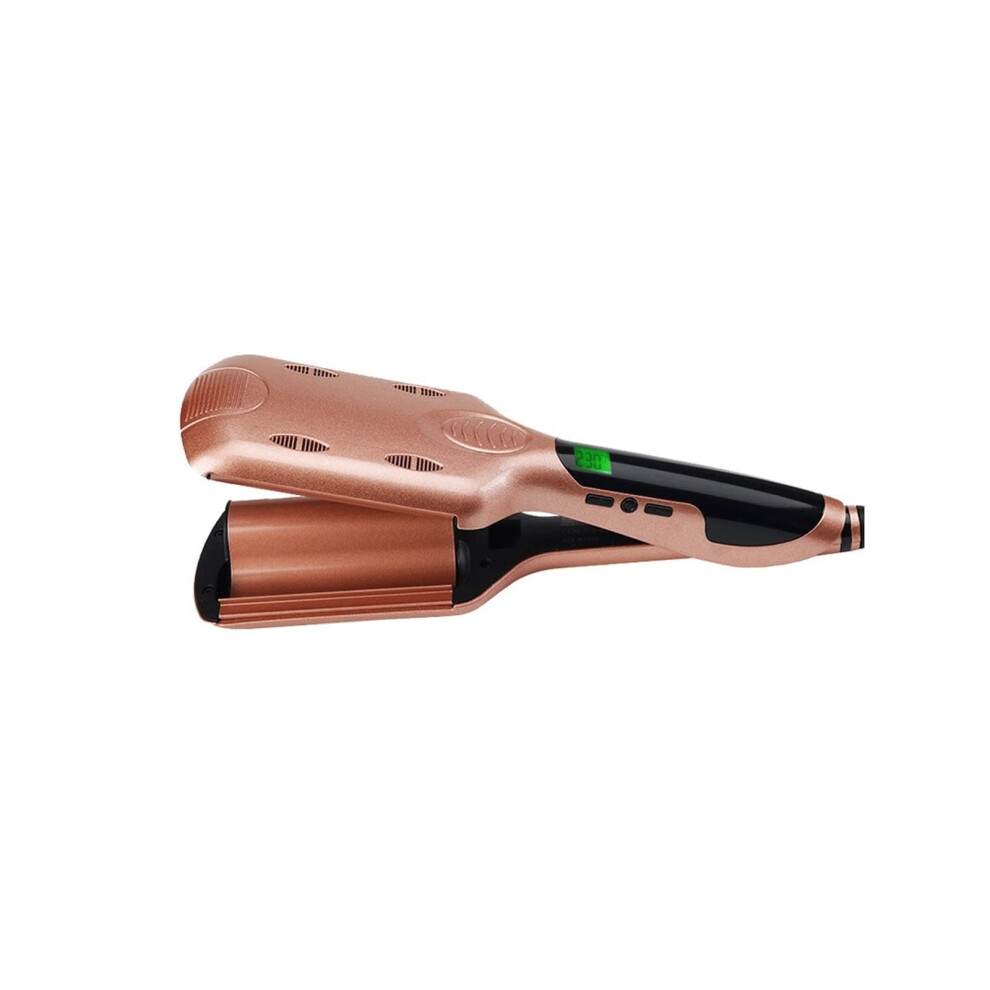 Hair Curling Iron 32mm Ceramic 3 Barrel Wand with OneButton Auto Curl and Adjustable Temperature Champagne