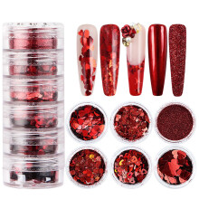 6 Boxes Valentine's Nail Glitter Set Holographic Heart Nail Art Sequins Red Romantic Sparkle Decorations