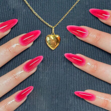 24 Pcs Red Almond Press on Nails Set, Reusable Full Cover Acrylic False Nails for Women, Instant Salon Manicure