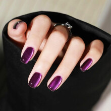 Purple Cat Eye Press On Nails Short Square Glossy Gel False Nails Reusable Sparkly 24 Pcs