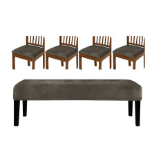 Set of 5 Neutral Tone Benches Cover Elastic Edges Home-Khaki