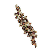 Rhinestones Embellished Flower Patches Sewing on-Coffee