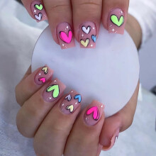 24 Pcs Valentines Press On Nails Set Short Square Red Heart Glitter Reusable False Nails for Women