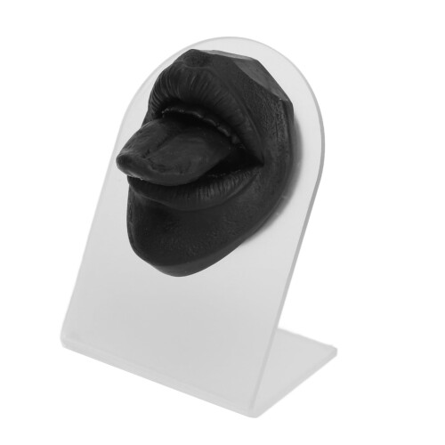 Silicone Tongue Piercing Practice Model with Stand, Realistic Soft Reusable Training Tool (Black)