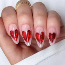 Valentine's Day Press On Nails Red Heart Almond Shape with Adhesive Tabs Cute Pink Design 24Pcs